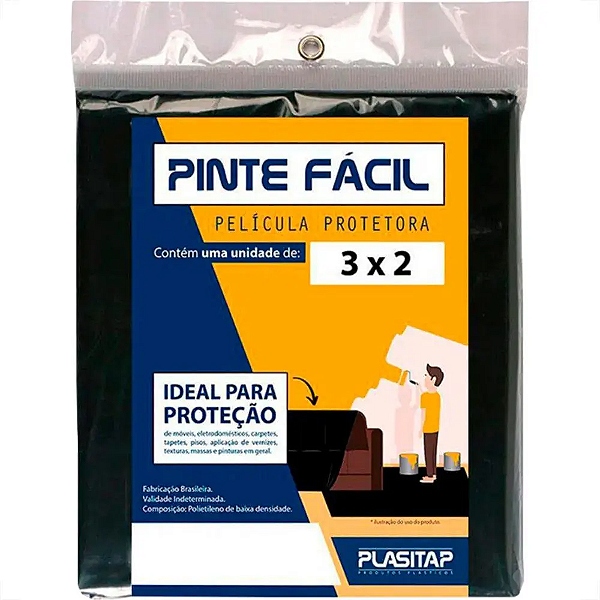 Lona Plastica Pinte Fácil Preto 3X2m Plasitap