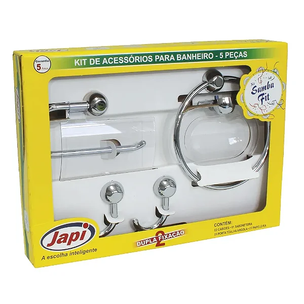 Kit Acessorios De Banheiro Samba Fit Cromado 5Pcs Japi