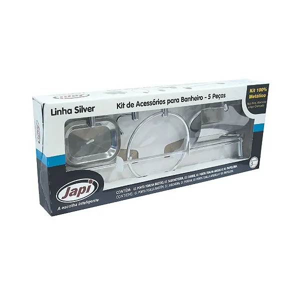 Kit Acessorios De Banheiro Silver Inox 5Pcs Japi