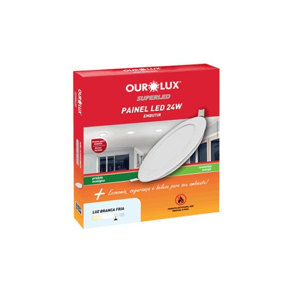 Painel Plafon Led Embutir 24W Biv 6500K Redondo Ourolux