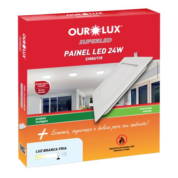 Painel Plafon Led Embutir Quadrado 24W Branco 4000K Ourolux