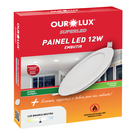 Painel Plafon Led Embutir Redondo 12W Branco 4000K Ourolux