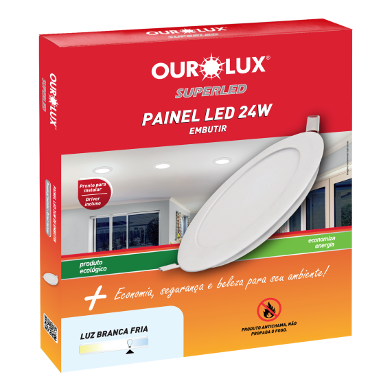 Painel Plafon Led Embutir Redondo 24W Biv Branco 4000K Ourolux