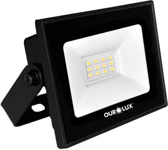 Projetor Refletor Led Slim 10W Biv Preto 6500K Ourolux