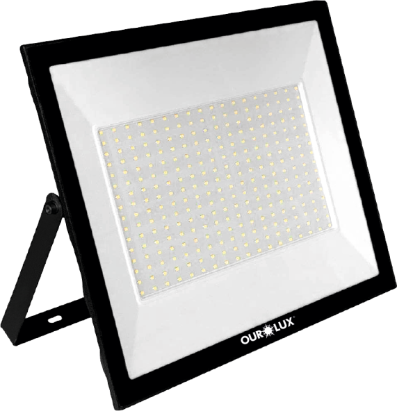 Projetor Refletor Led Slim 200W Biv Preto 6500K Ourolux