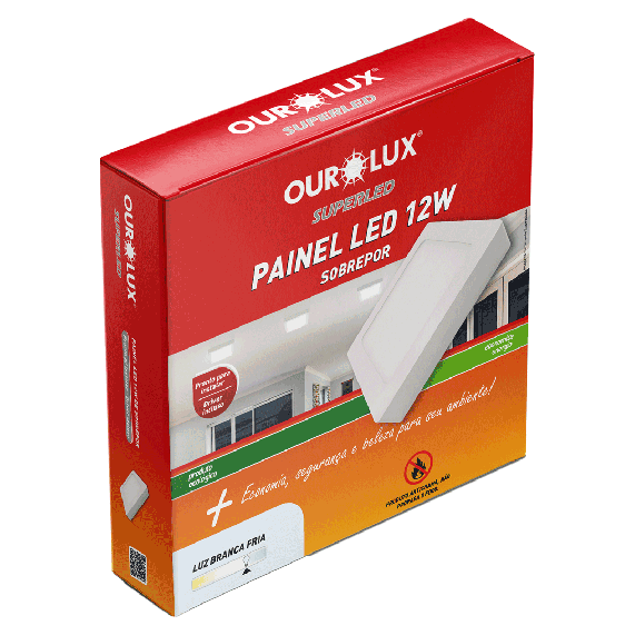 Painel Plafon Led Sobrepor Quadrado 12W Branco 6500K Ourolux