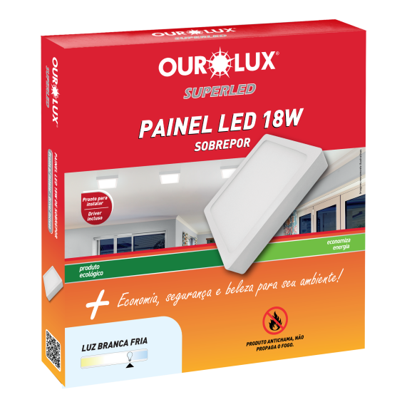 Painel Plafon Led Sobrepor Quadrado 18W Branco 4000K Ourolux