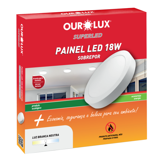 Painel Plafon Led Sobrepor Redondo 18W Branco 4000K Ourolux