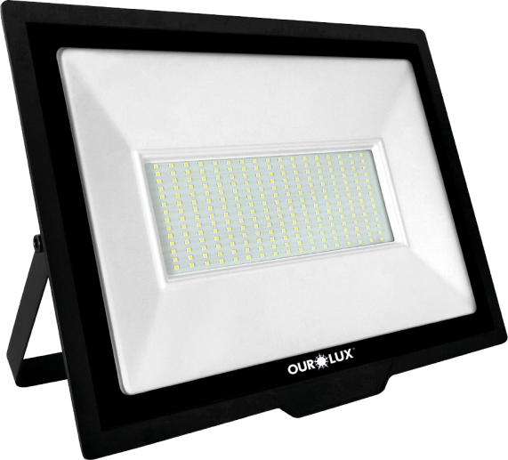 Projetor Refletor Led Slim 300W Biv Preto 6500K Ourolux