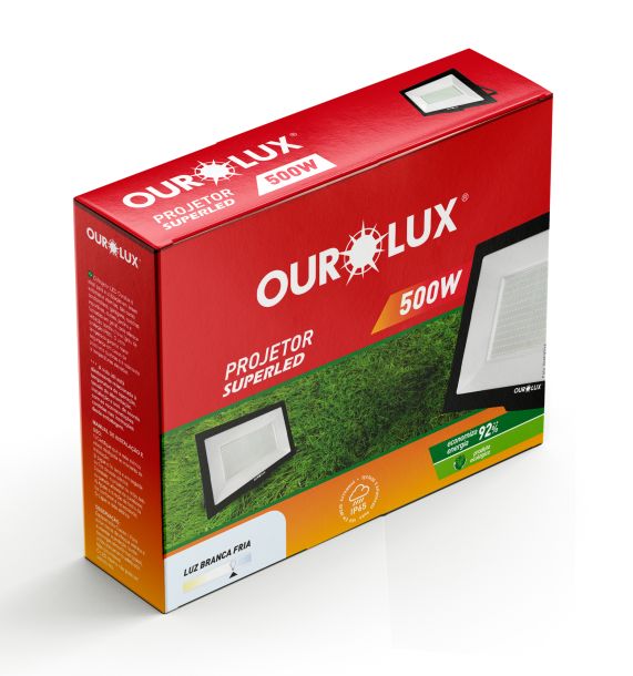 Projetor Refletor Led Slim 500W Biv Preto 6500K Ourolux