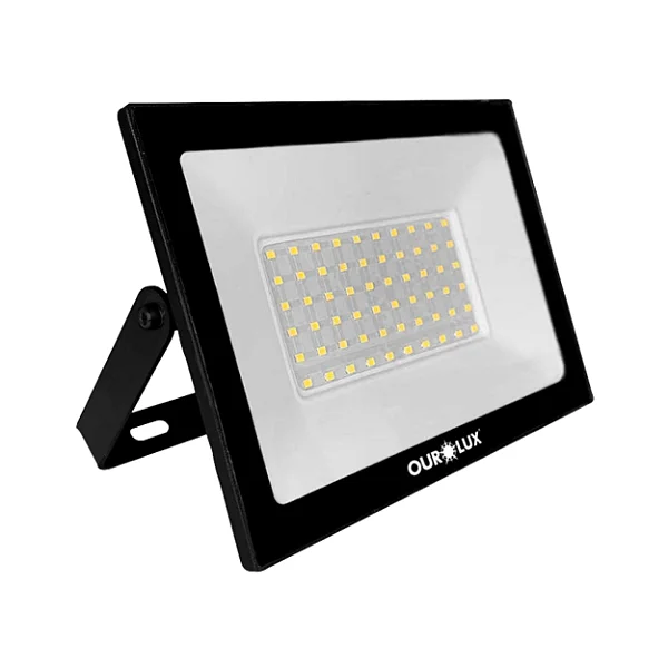 Projetor Refletor Led Slim 50W Biv Preto 6500K Ourolux