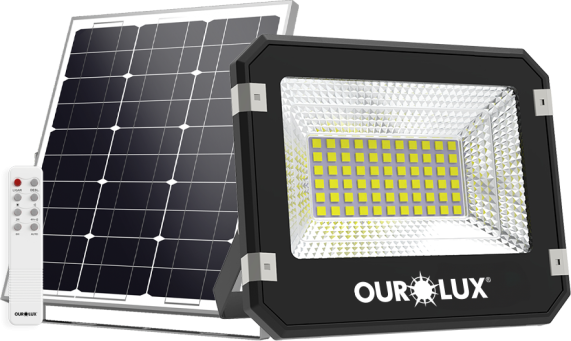 Projetor Refletor Solar 100W Preto Ip65 6500K Ourolux