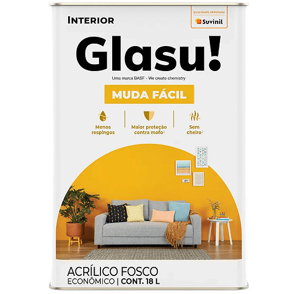 Tinta Acrilica Muda Facil Fosco 18L Palha Glasu