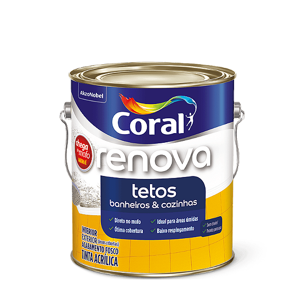 Tinta Acrilica Fosco 0,9L Renova Tetos Banheiros E Cozinhas Branco Coral