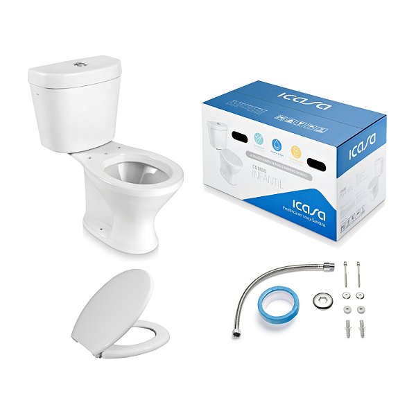 Kit Conjunto Bacia Com Caixa Acoplada Infantil Branco Com Acessorios Icasa