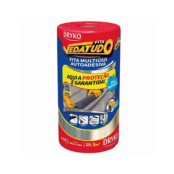 Fita Manta Asfaltica Adesiva Aluminizada Multiuso Vedatudo Drykofita 30 cm 10 m Dryko