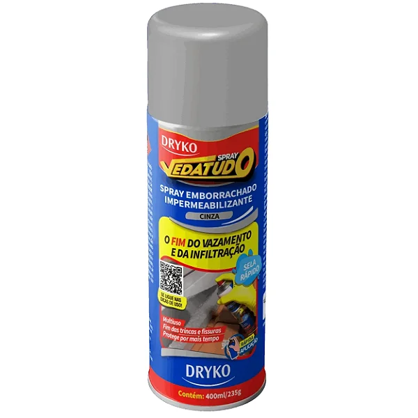 Impermeabilizante Spray Acabamento Emborrachado Vedatudo 400ml Cinza Dryko