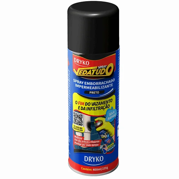 Impermeabilizante Spray Acabamento Emborrachado Vedatudo 400ml Preto Dryko