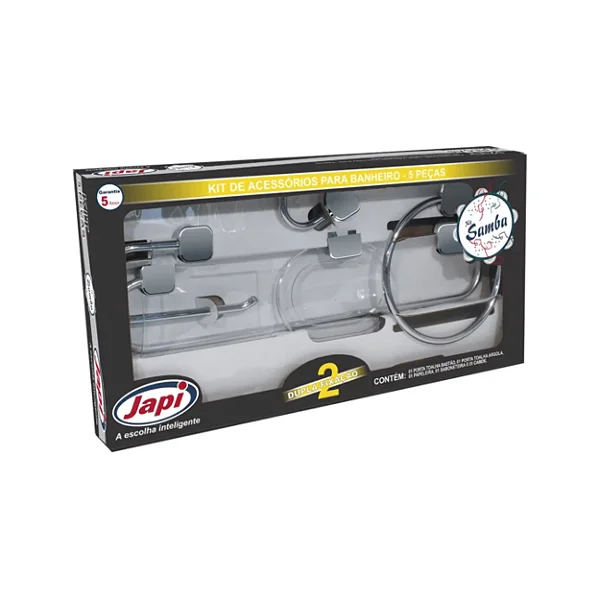Kit De Acessorios Para Banheiro Samba Quadrado 5 Peças Cromado Japi