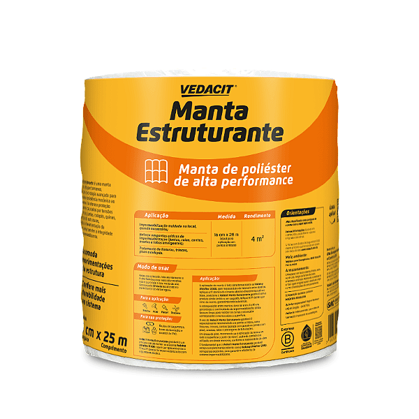Manta Estruturante Poliester 16 cm X 25 m Vedacit