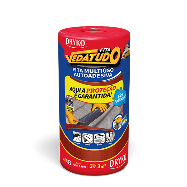 Fita Manta Asfaltica Adesiva Aluminizada Multiuso Vedatudo Drykofita 30 cm 10 m Terracota Dryko