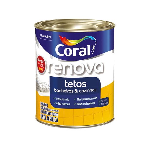 Tinta Acrilica Renova Tetos Fosco Branco 3,6L Chega De Mofo Coral