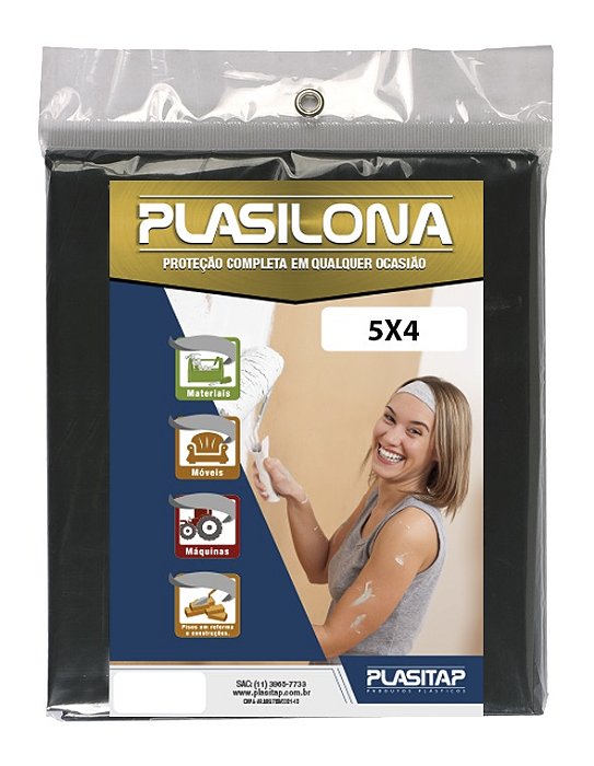 Lona Plastica Preta 5X4M Plasitap