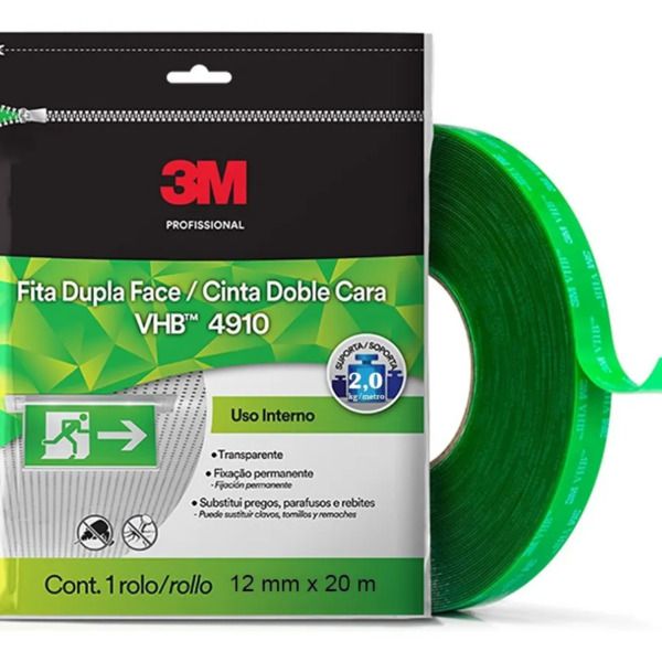 Fita Dupla Face VHB 12 mm X 20 m Transparente Embalagem Flowpack 4910 3M