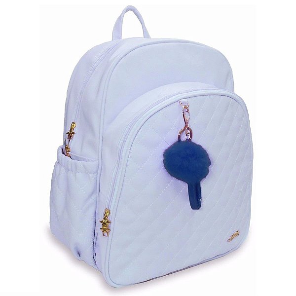 Mini Mochila Feminina Azul Clara Matelassê com Bolsos Sob