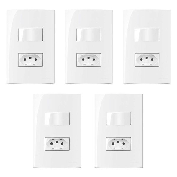 5 Conjuntos MarGirius Sleek 1 Interruptor Simples + 1 Tomada 2P+T 20A - 15995