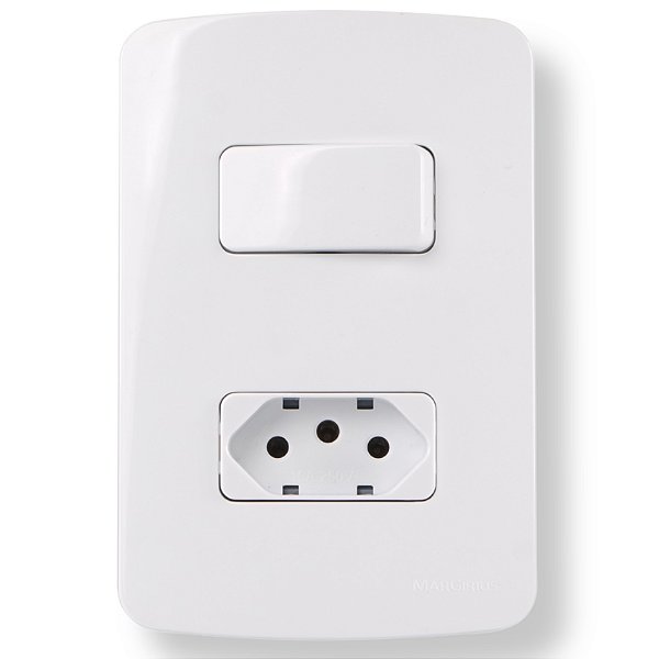 Conjunto 4×2” 1 interruptor simples 10A 250V~ + 1 tomada 2P+T 10A 250V~