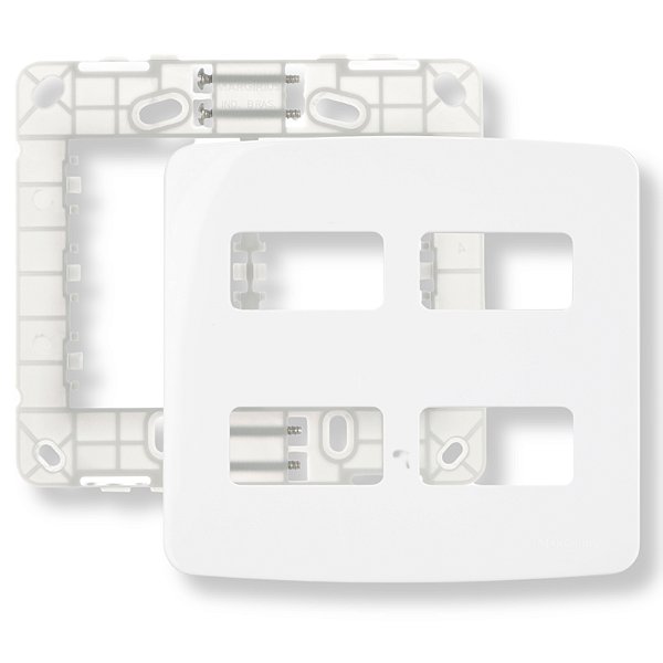 Placa com Suporte 4×4 4 postos horizontais separados B3 – Branco