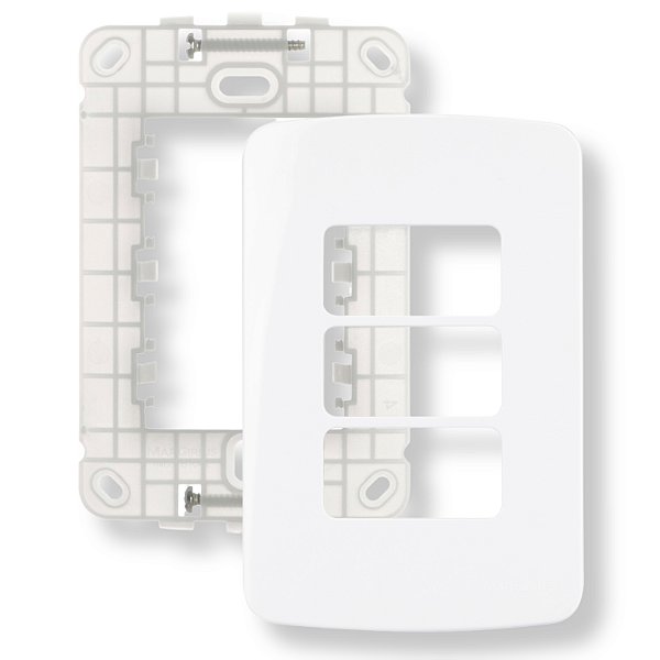 Placa com Suporte 4×2 3 postos horizontais B3 – Branco