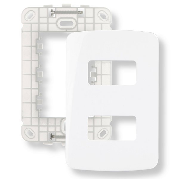 Placa com Suporte 4×2 2 postos horizontais separados B3 – Branco