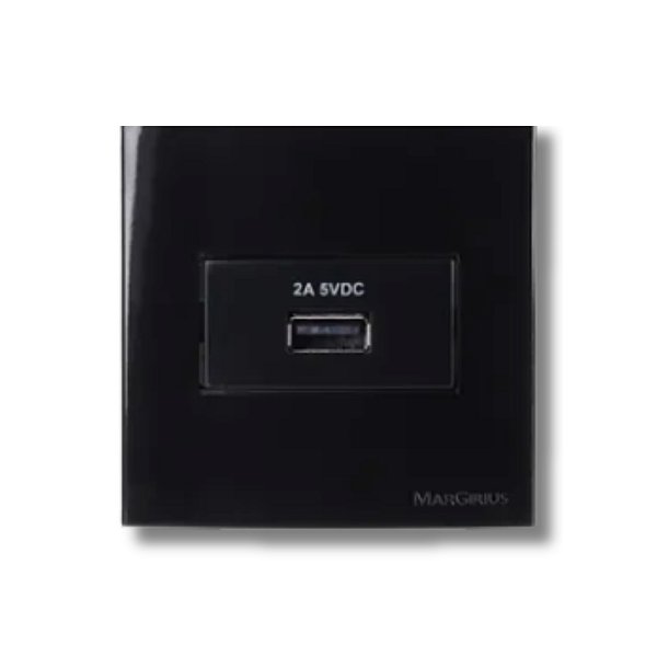 MarGirius Sleek Conjunto Tomada Carregador USB 2A 70x70 para Móveis Ebony