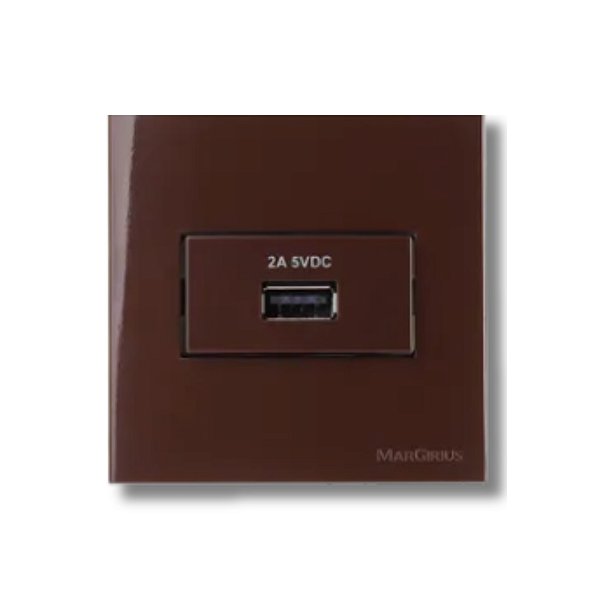 MarGirius Sleek Conjunto Tomada Carregador USB 2A 70x70 para Móveis Marrom