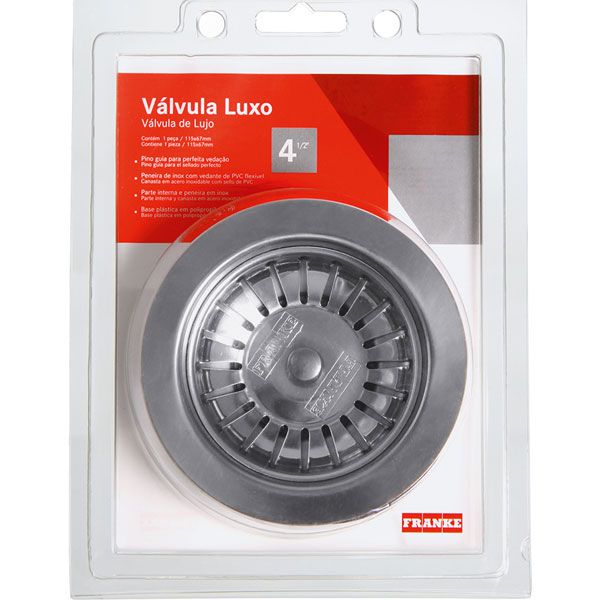 Válvula Luxo Franke com Pino em Inox com 4,5 polegadas (blister)