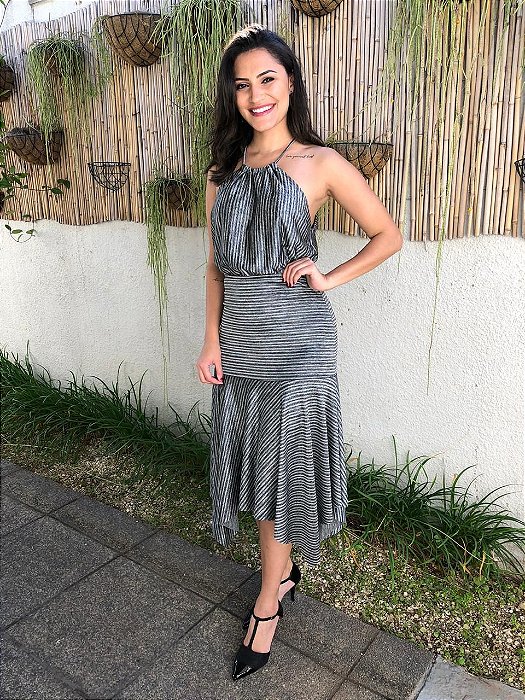 vestido midi alça fina