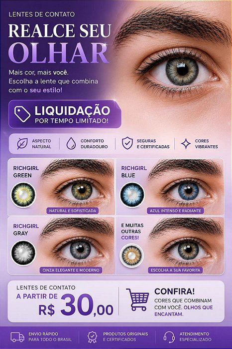 Lentes de contato super liquidação de estoque variados
