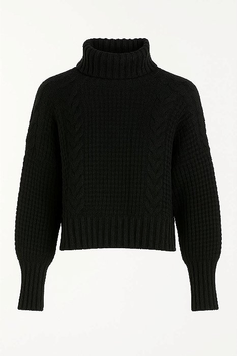 Blusa de Tricô Feminina Preta Gola Alta