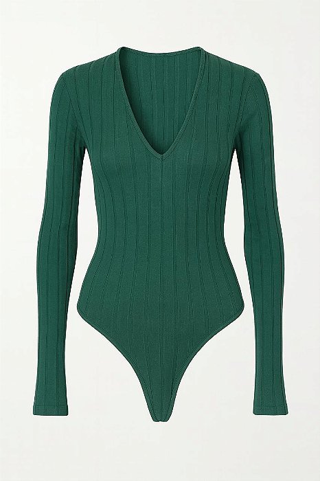 Body Verde Canelado Manga Longa Feminino - Colcci