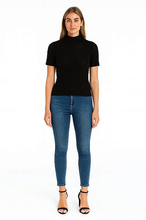 Blusa Preta Gola Alta Zara