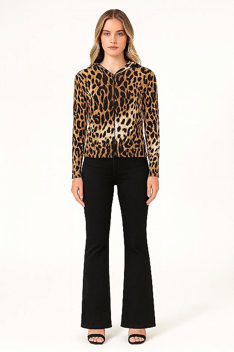 Blusa Feminina M.Officer Animal Print – Manga Longa com Capuz