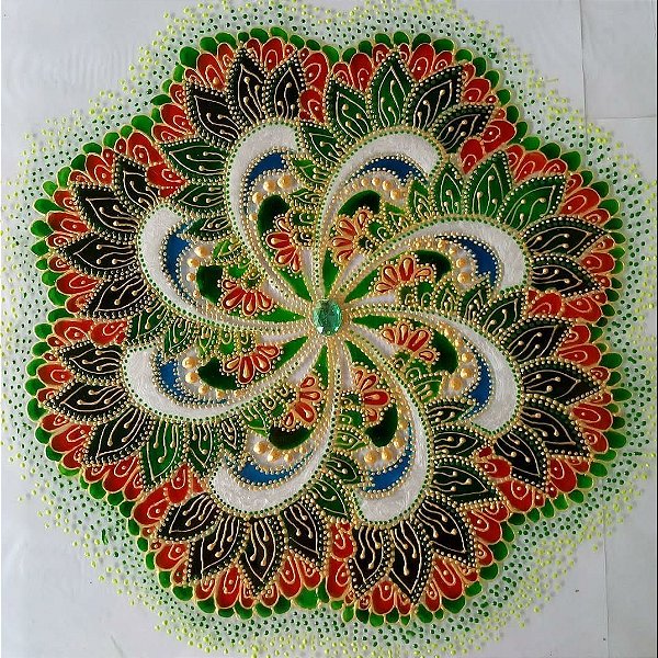 Mandala espiral de cura - quadro decorativo pintado em vitral