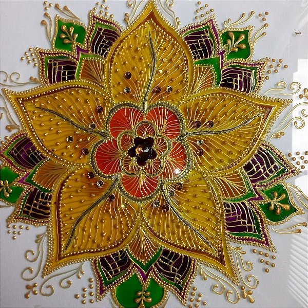 Mandala Flor - quadro decorativo pintado em vitral