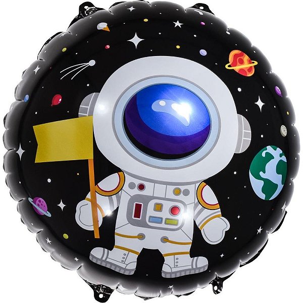 Balão Metalizado Decorado Espaço Astronauta Redondo 45cm Un 8628 Make+