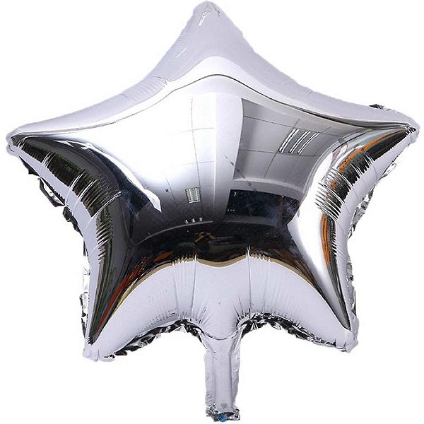 Balão Metalizado Decorado Estrela Prata 20cm C/03 Unid. Pacote 9524 Gala
