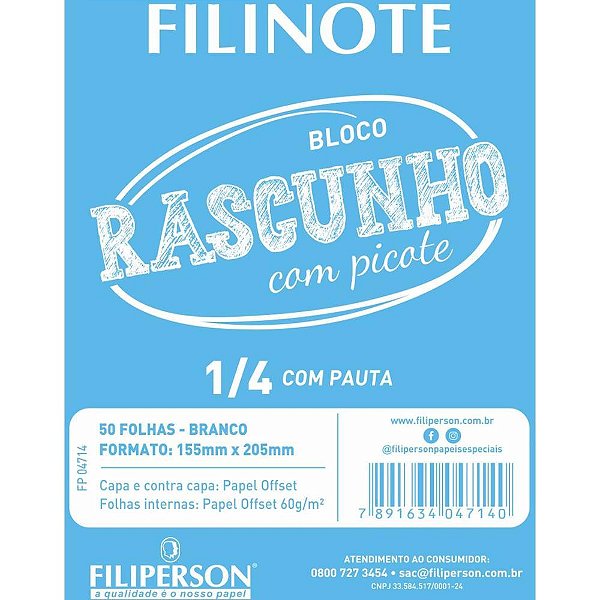 Bloco Para Rascunho C/Picote C/Pauta 155x205 50fl Pct.C/10 04714 Filiperson