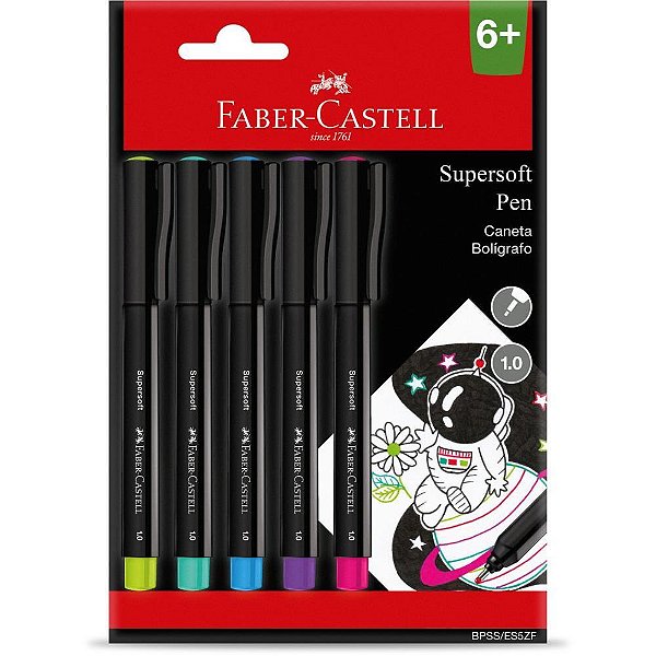 Caneta Com Ponta Porosa Supersoft Pen 1.0mm C/5 Cores Pct.C/10 Bpss/Es5zf Faber-Castell