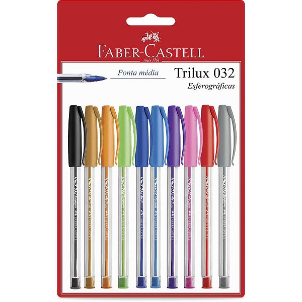 Caneta Esferográfica Trilux Colors 1.0mm 10 Cores Blister Sm/032esc10 Faber-Castell